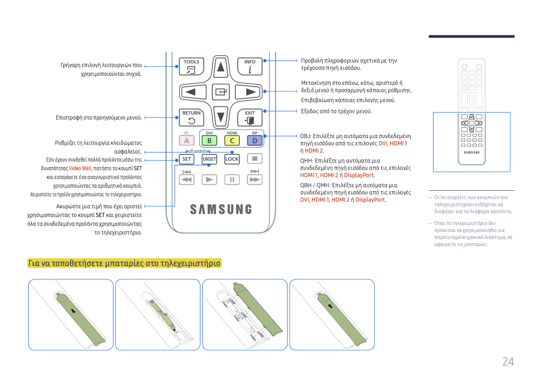 Samsung LH49QMHPLGC/EN, LH65QBHPLGC/EN Για να τοποθετήσετε μπαταρίες στο τηλεχειριστήριο, Χρησιμοποιούνται συχνά, Hdmi 