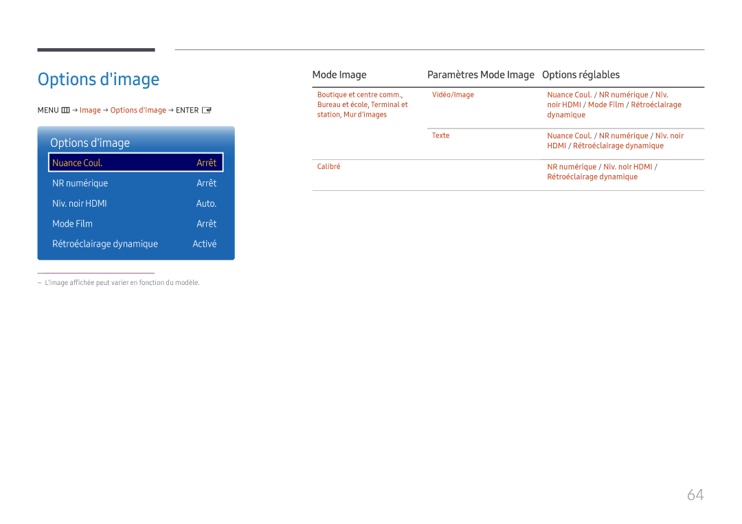 Samsung LH55QMFPLGC/EN, LH65QMFPLGC/EN, LH49QMFPLGC/EN manual Options dimage 