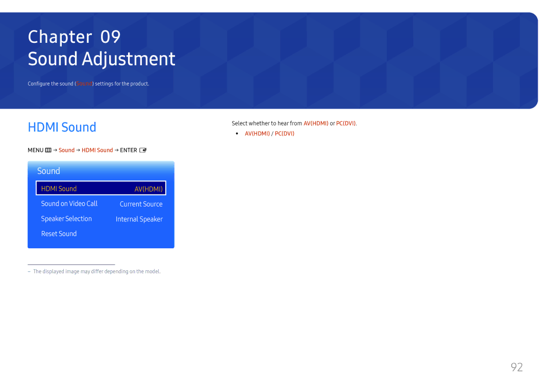 Samsung LH49QMFPLGC/EN, LH65QMFPLGC/EN, LH55QMFPLGC/EN manual Sound Adjustment, Hdmi Sound 