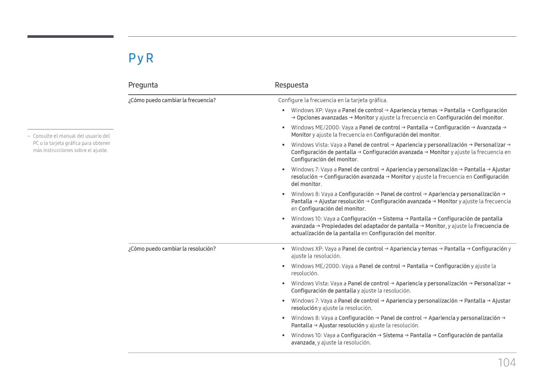 Samsung LH49QMFPLGC/EN, LH65QMFPLGC/EN, LH55QMFPLGC/EN manual 104, Pregunta Respuesta 