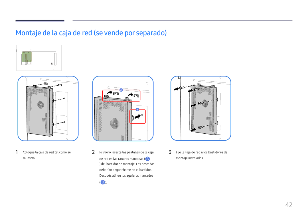 Samsung LH65QMFPLGC/EN, LH55QMFPLGC/EN, LH49QMFPLGC/EN manual Montaje de la caja de red se vende por separado 