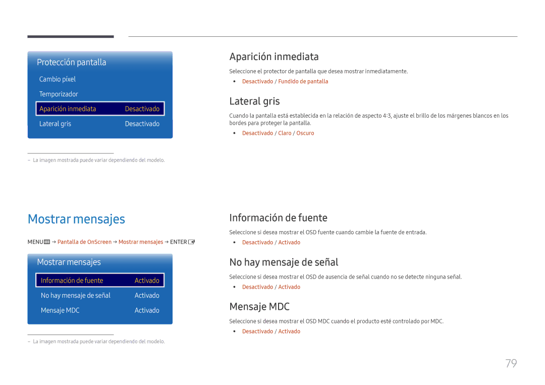 Samsung LH55QMFPLGC/EN, LH65QMFPLGC/EN, LH49QMFPLGC/EN manual Mostrar mensajes 