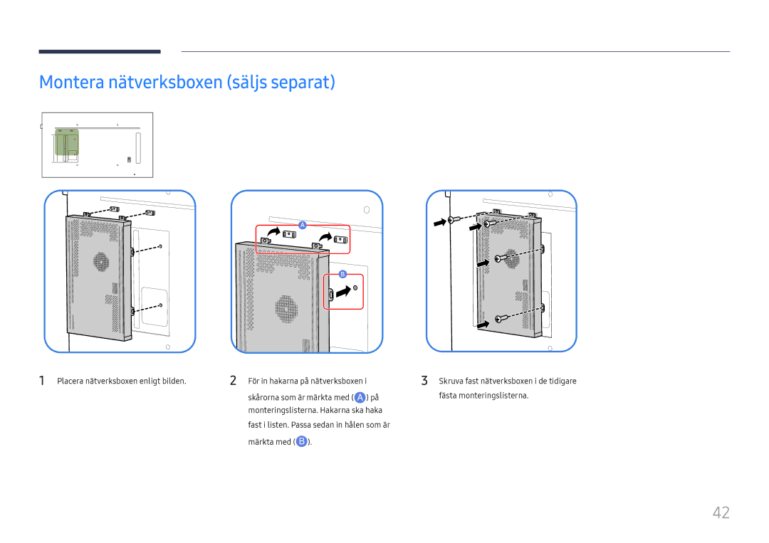 Samsung LH65QMFPLGC/EN, LH55QMFPLGC/EN, LH49QMFPLGC/EN manual Montera nätverksboxen säljs separat 