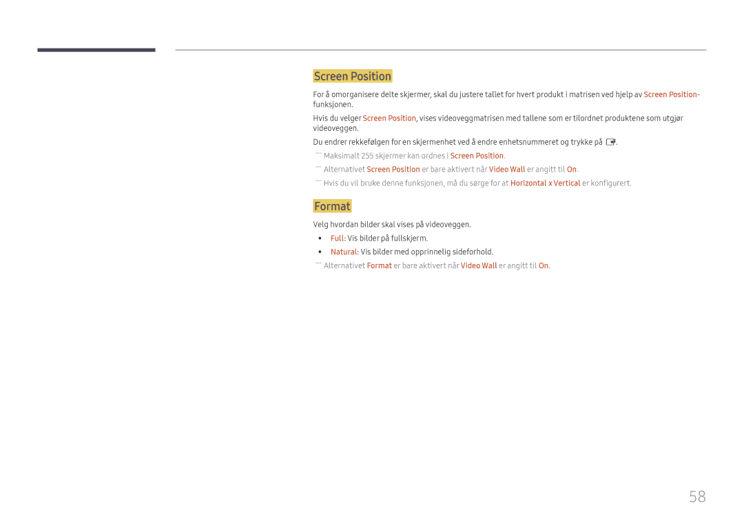 Samsung LH55QMFPLGC/EN, LH65QMFPLGC/EN, LH49QMFPLGC/EN manual Screen Position, Format 