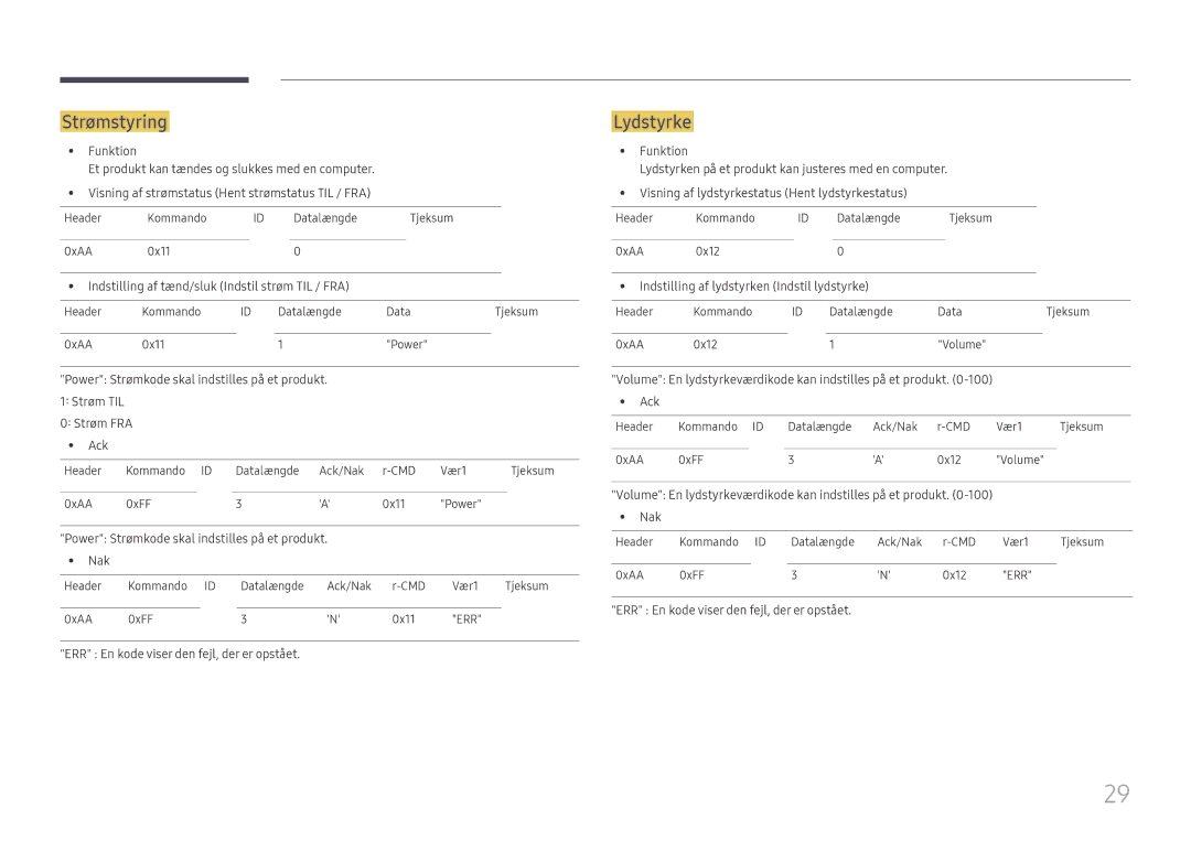 Samsung LH49QMFPLGC/EN, LH65QMFPLGC/EN, LH55QMFPLGC/EN manual Strømstyring, Lydstyrke 