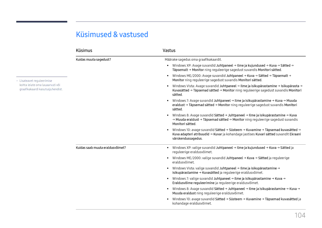 Samsung LH49QMFPLGC/EN, LH65QMFPLGC/EN, LH55QMFPLGC/EN Küsimused & vastused, Küsimus Vastus, Kuidas muuta sagedust?, Sätted 