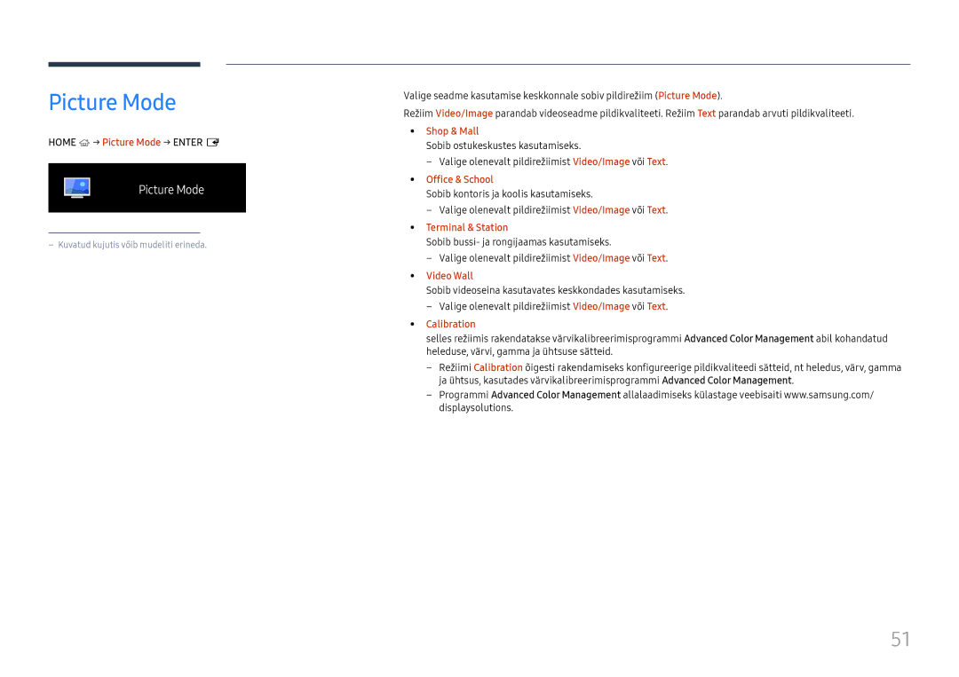 Samsung LH65QMFPLGC/EN, LH55QMFPLGC/EN, LH49QMFPLGC/EN manual Picture Mode 