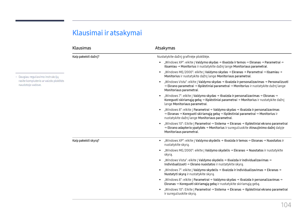 Samsung LH49QMFPLGC/EN, LH65QMFPLGC/EN, LH55QMFPLGC/EN manual Klausimai ir atsakymai, Klausimas Atsakymas 