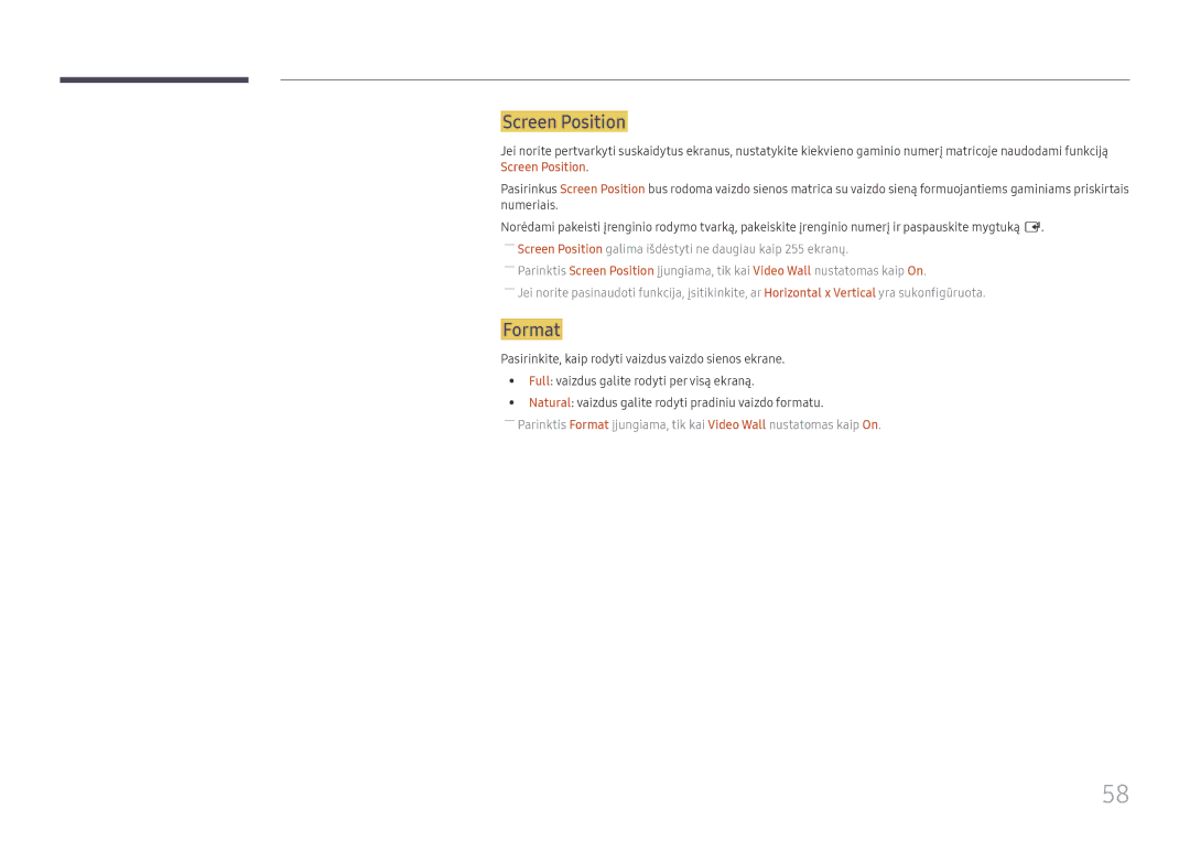 Samsung LH55QMFPLGC/EN, LH65QMFPLGC/EN, LH49QMFPLGC/EN manual Screen Position, Format 