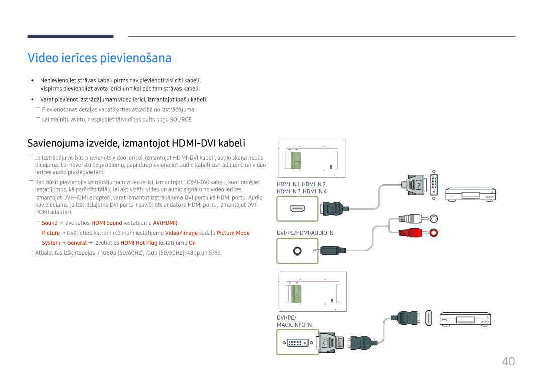 Samsung LH55QMFPLGC/EN, LH65QMFPLGC/EN, LH49QMFPLGC/EN manual Video ierīces pievienošana 