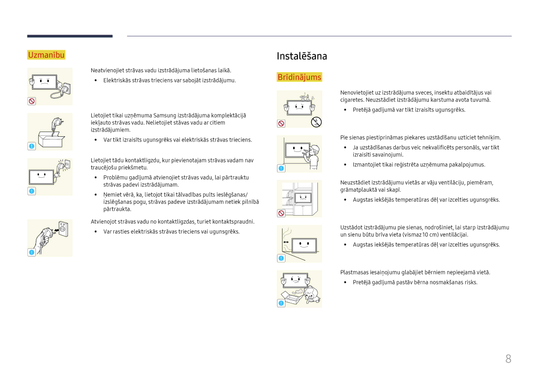 Samsung LH49QMFPLGC/EN, LH65QMFPLGC/EN, LH55QMFPLGC/EN manual Instalēšana 