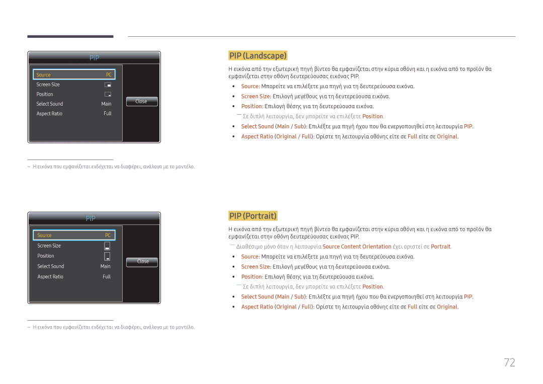 Samsung LH65QMFPLGC/EN, LH55QMFPLGC/EN, LH49QMFPLGC/EN manual PIP Landscape, PIP Portrait 