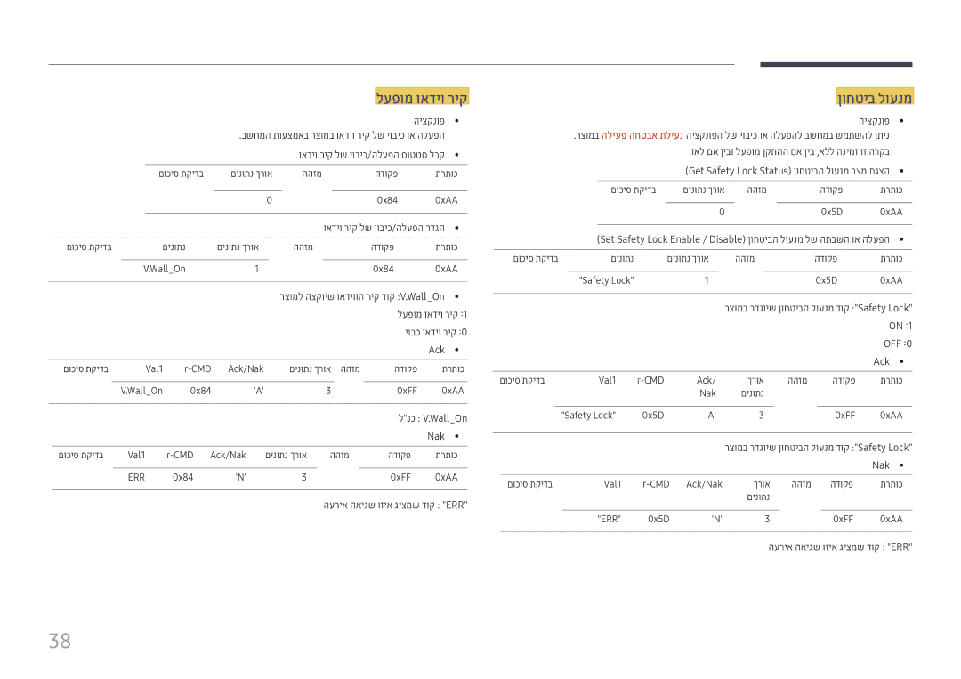 Samsung LH55QMHPLGC/CH, LH65QMHPLGC/CH, LH75QBHPLGC/CH manual לעפומ ואדיו ריק, ןוחטיב לוענמ, יובכ ואדיו ריק Ack, Off 