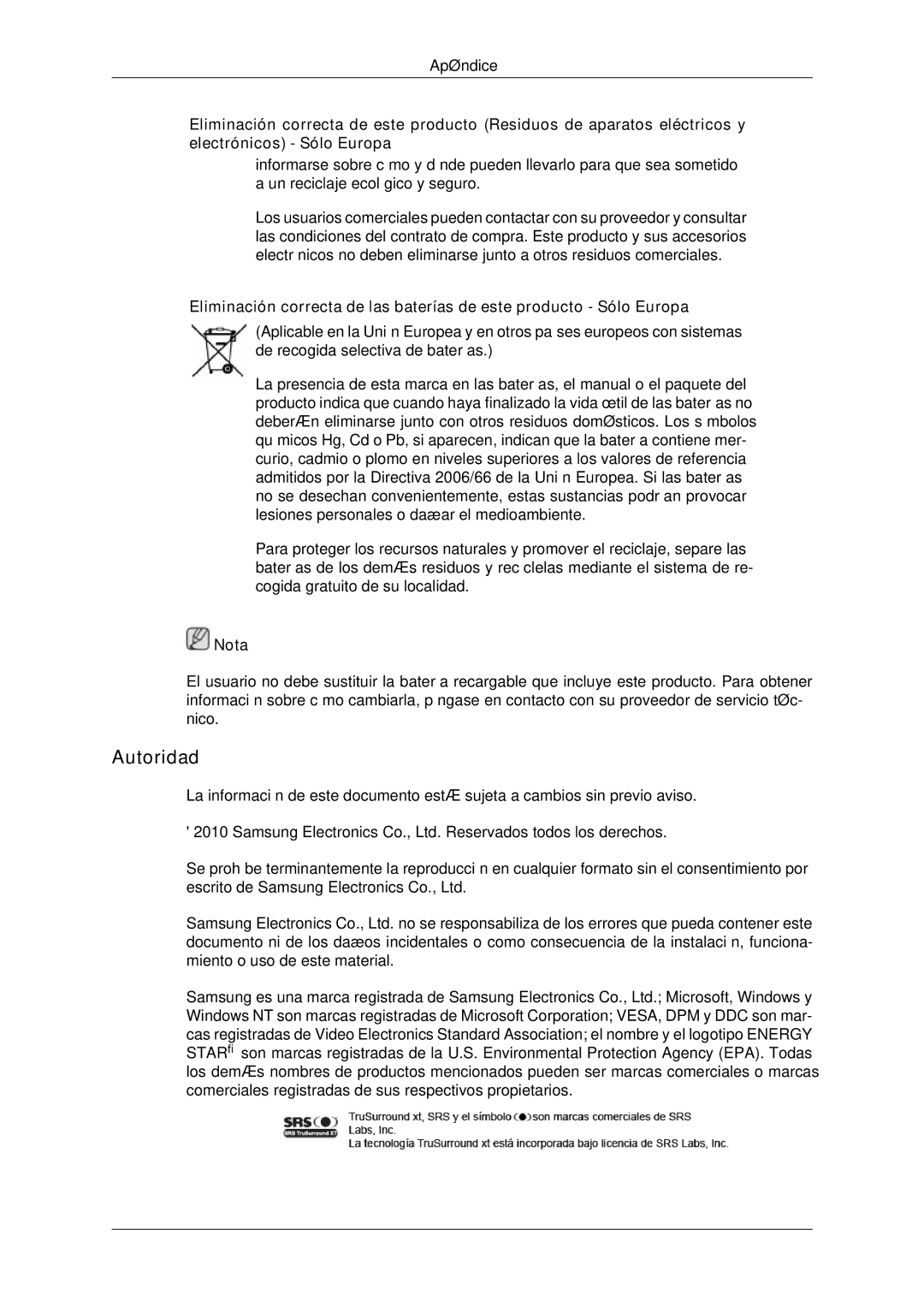 Samsung LH65TCPMBC/EN, LH650TS-NB manual Autoridad, Nota 