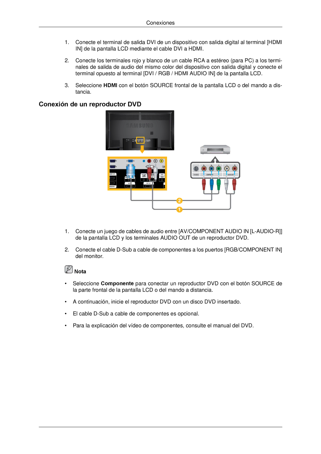 Samsung LH650TS-NB, LH65TCPMBC/EN manual Conexión de un reproductor DVD 