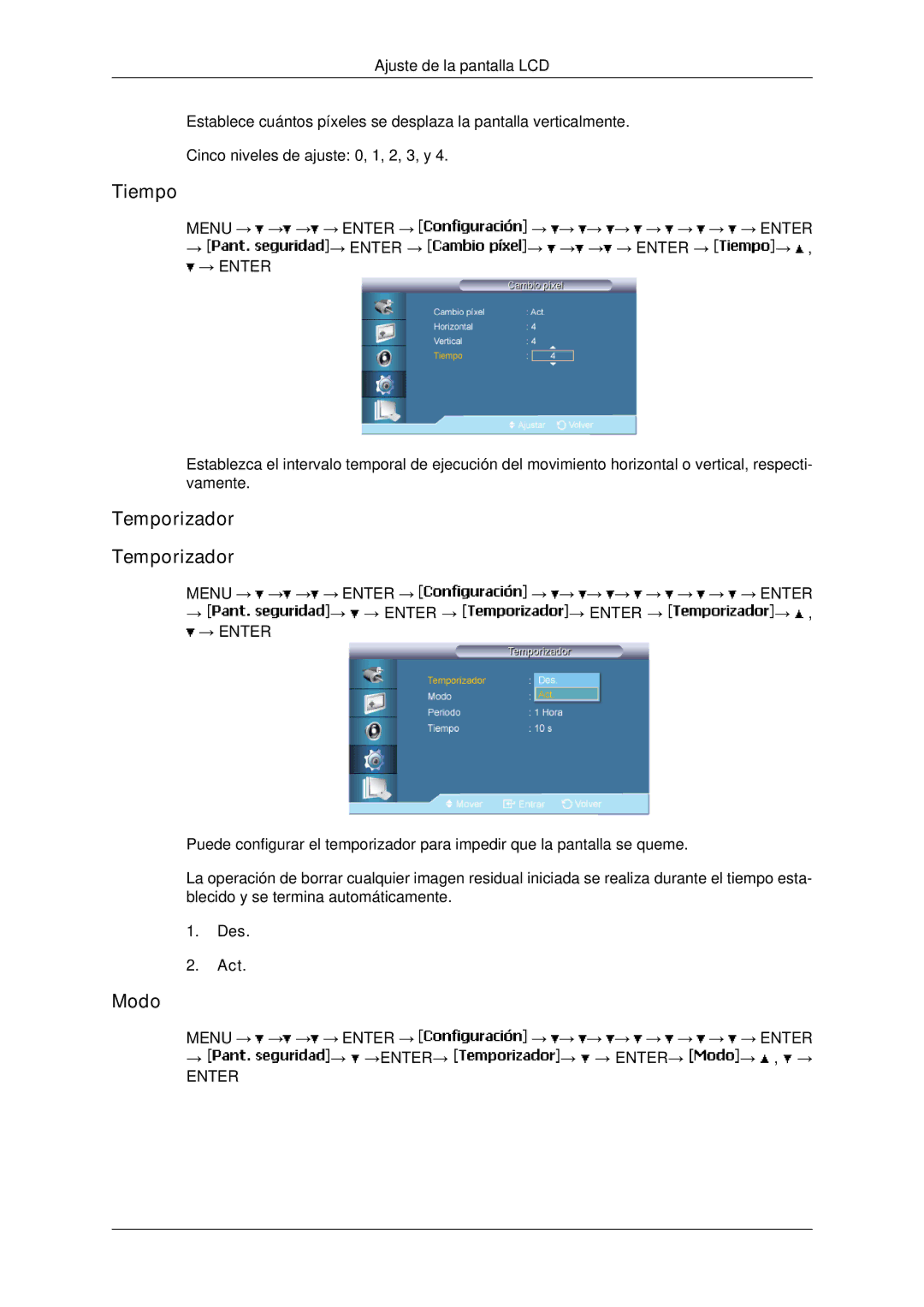 Samsung LH65TCPMBC/EN, LH650TS-NB manual Tiempo, Temporizador 