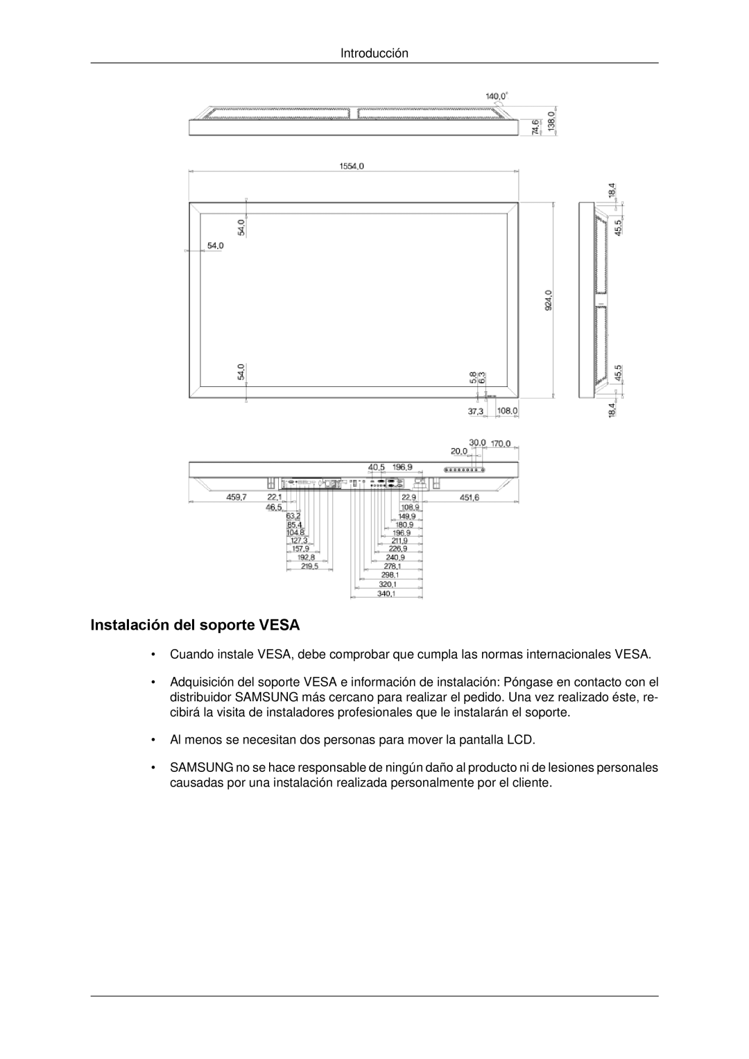 Samsung LH65TCPMBC/EN, LH650TS-NB manual Instalación del soporte Vesa 