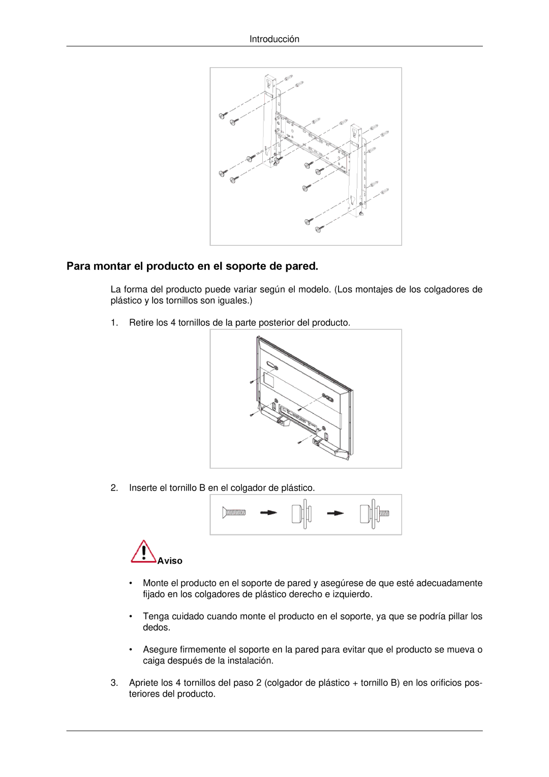 Samsung LH650TS-NB, LH65TCPMBC/EN manual Para montar el producto en el soporte de pared 