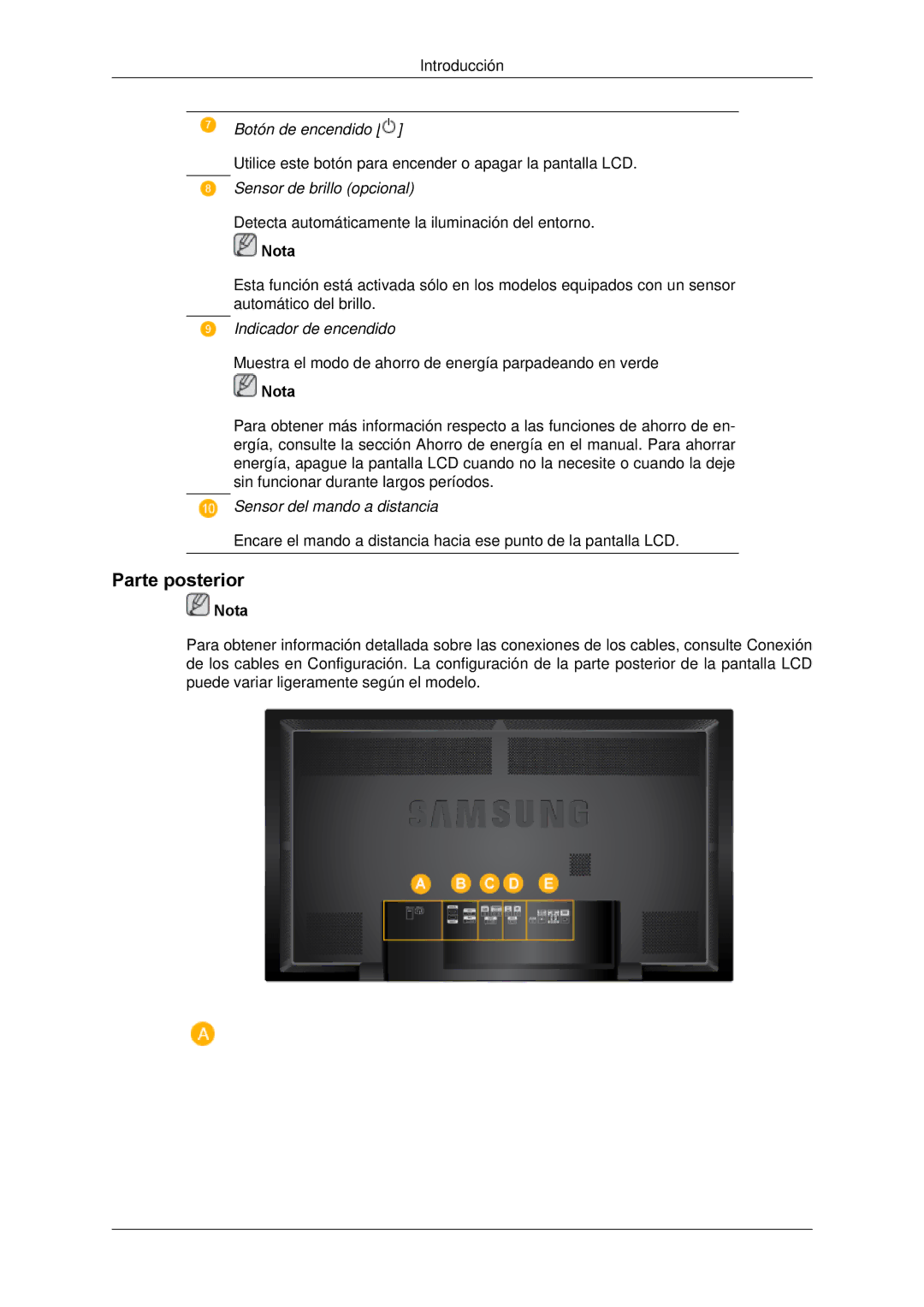 Samsung LH650TS-NB, LH65TCPMBC/EN manual Parte posterior 