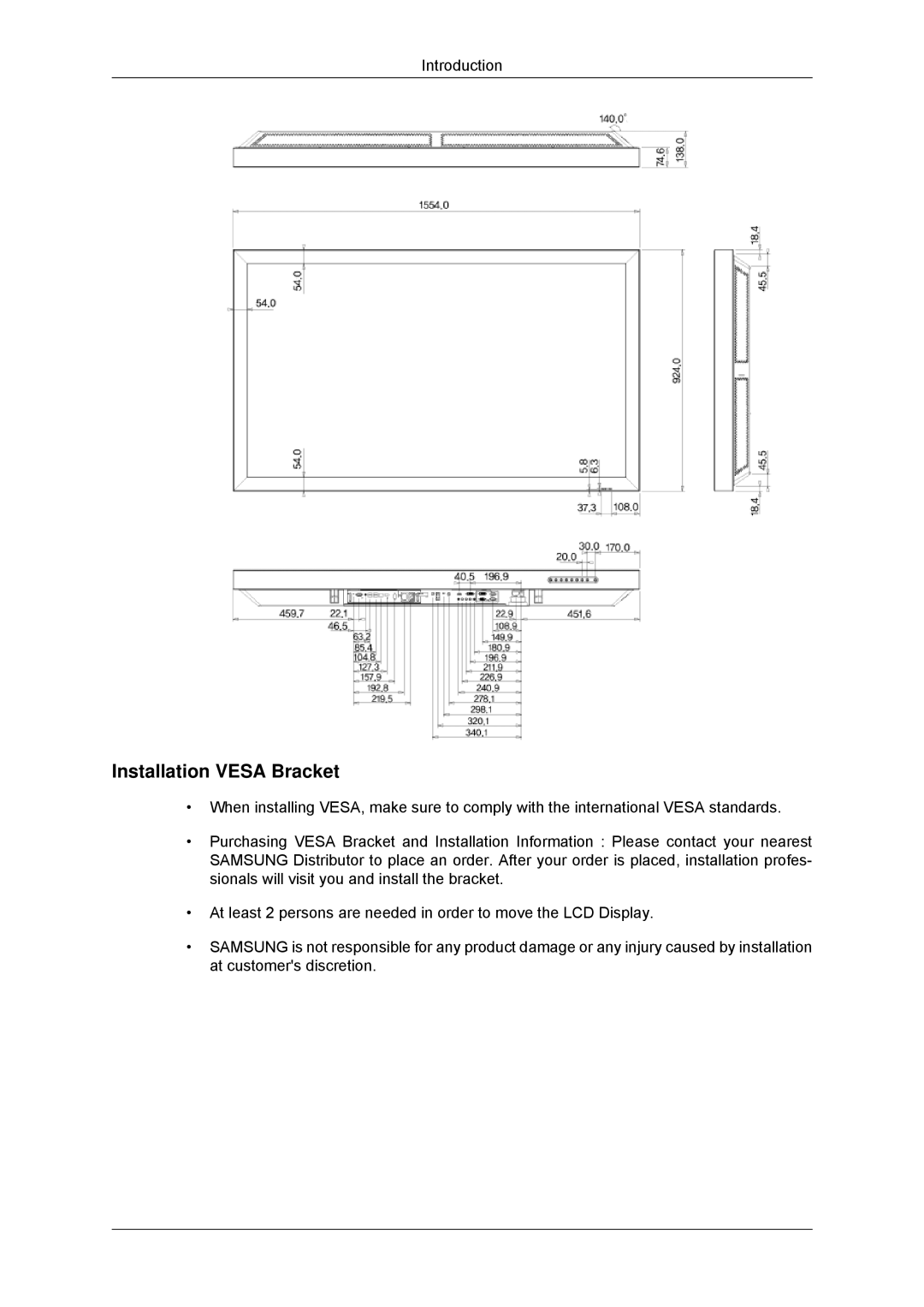 Samsung LH65TCPMBC/XY, LH65TCPMBC/EN, LH65TCPMBC/XJ, LH650TS-NB, LH65TCPMBC/ZA manual Installation Vesa Bracket 