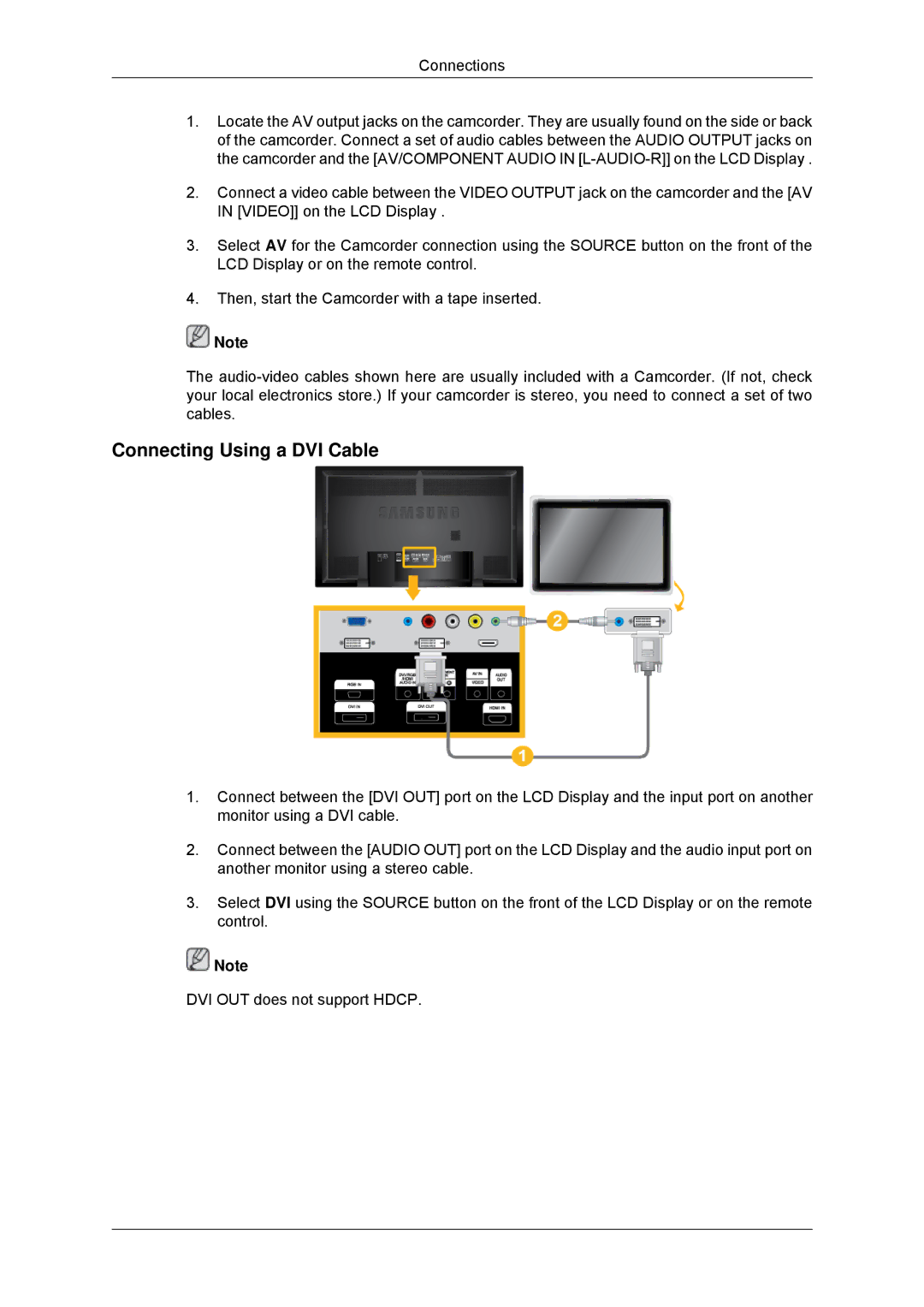 Samsung LH65TCPMBC/ZA, LH65TCPMBC/EN, LH65TCPMBC/XJ, LH650TS-NB, LH65TCPMBC/XY manual Connecting Using a DVI Cable 