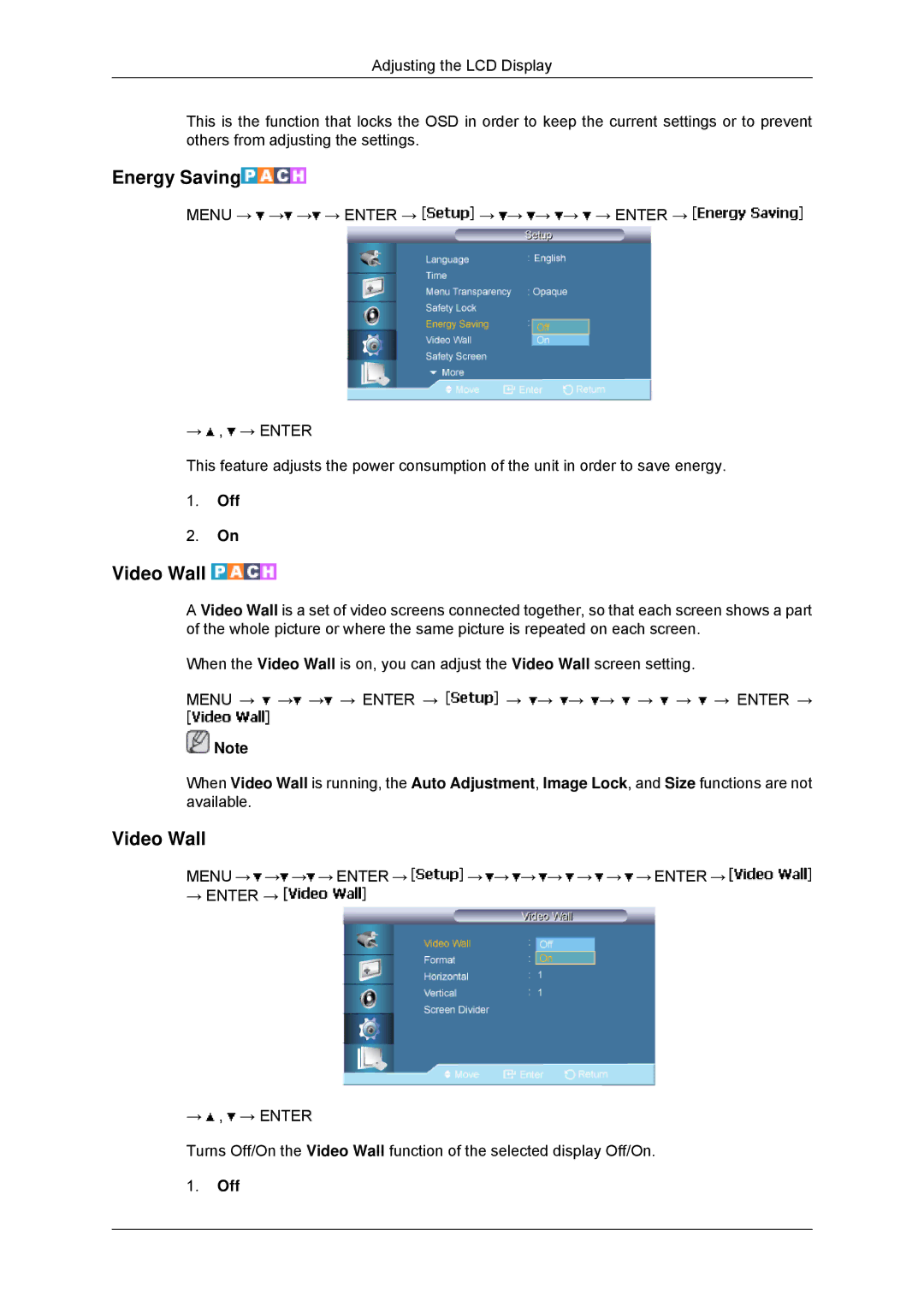 Samsung LH650TS-NB, LH65TCPMBC/EN, LH65TCPMBC/XJ, LH65TCPMBC/ZA, LH65TCPMBC/XY manual Energy Saving, Video Wall 