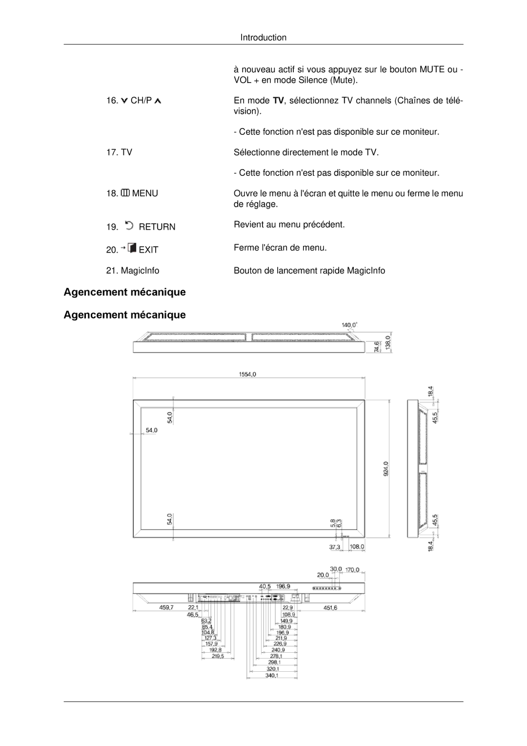 Samsung LH65TCPMBC/EN manual Agencement mécanique 