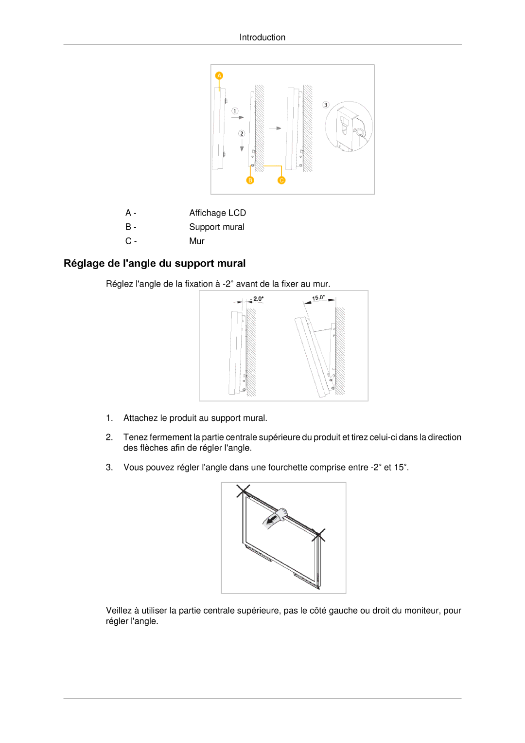 Samsung LH65TCPMBC/EN manual Réglage de langle du support mural 