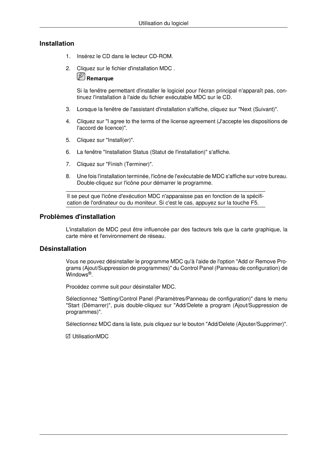 Samsung LH65TCPMBC/EN manual Problèmes dinstallation, Désinstallation 