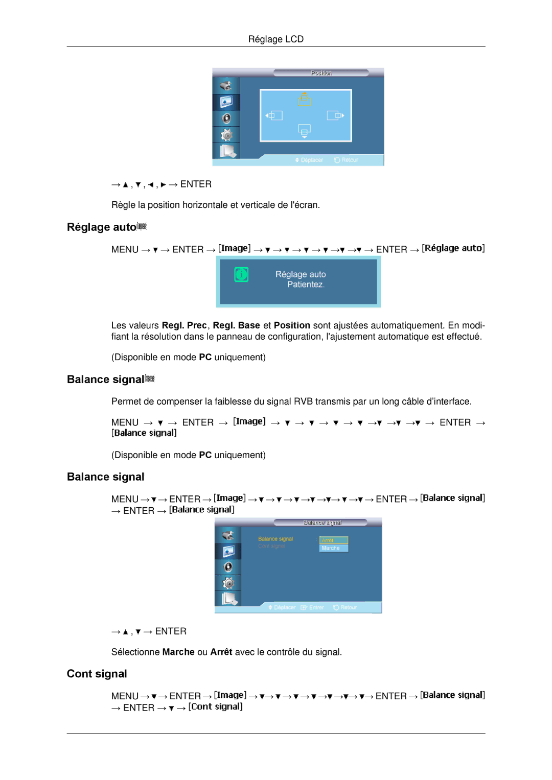 Samsung LH65TCPMBC/EN manual Réglage auto, Balance signal, Signal 