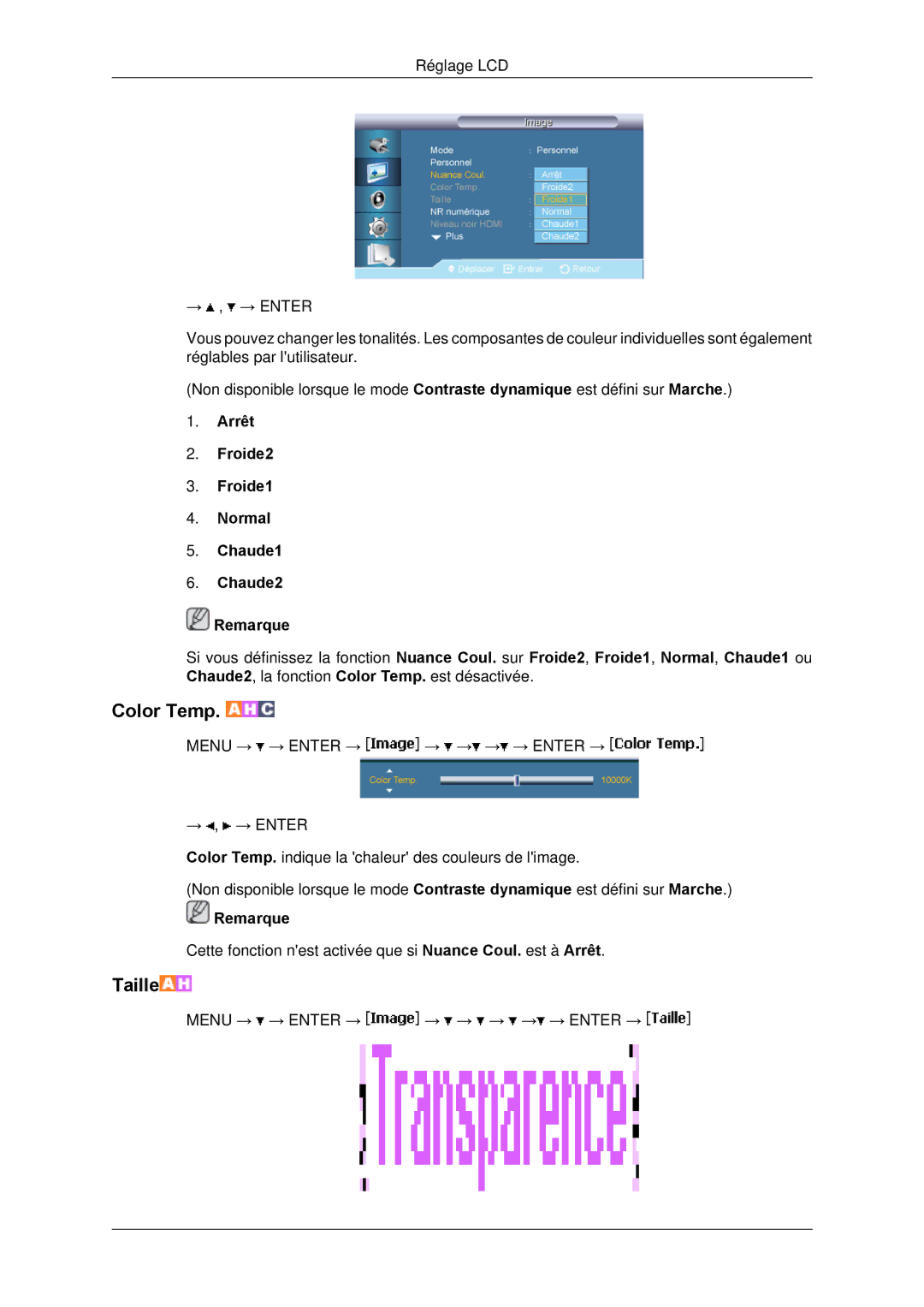 Samsung LH65TCPMBC/EN manual Color Temp, Arrêt Froide2 Froide1 Normal Chaude1 Chaude2 Remarque 