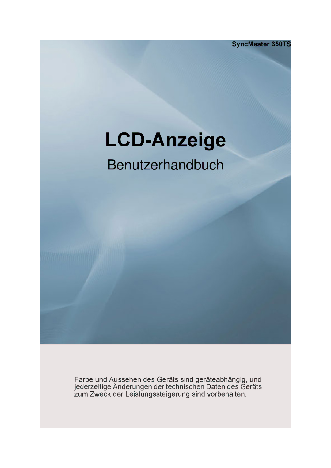 Samsung LH65TCPMBC/EN manual LCD-Anzeige, SyncMaster 650TS 