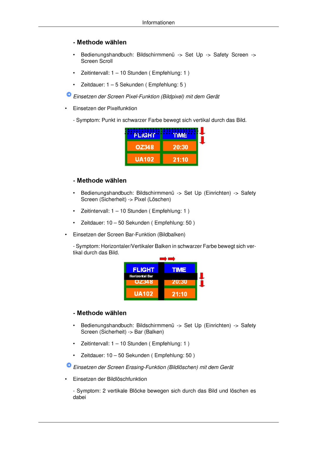 Samsung LH65TCPMBC/EN manual Methode wählen, Einsetzen der Screen Pixel-Funktion Bildpixel mit dem Gerät 