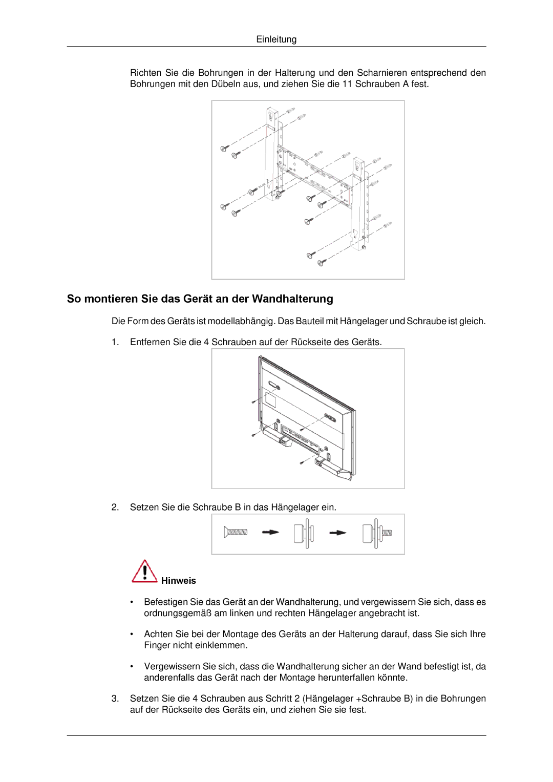 Samsung LH65TCPMBC/EN manual So montieren Sie das Gerät an der Wandhalterung 