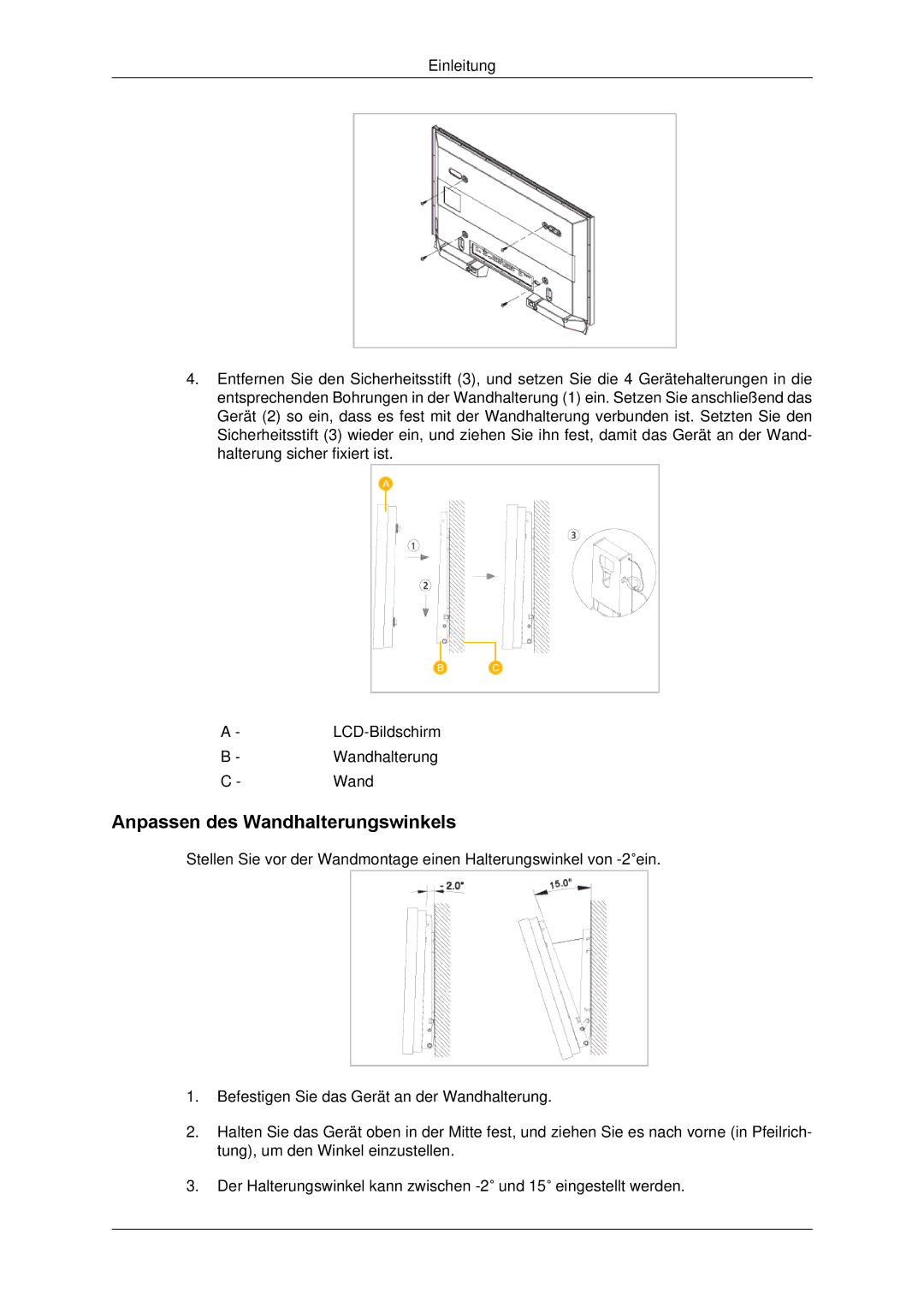 Samsung LH65TCPMBC/EN manual Anpassen des Wandhalterungswinkels 