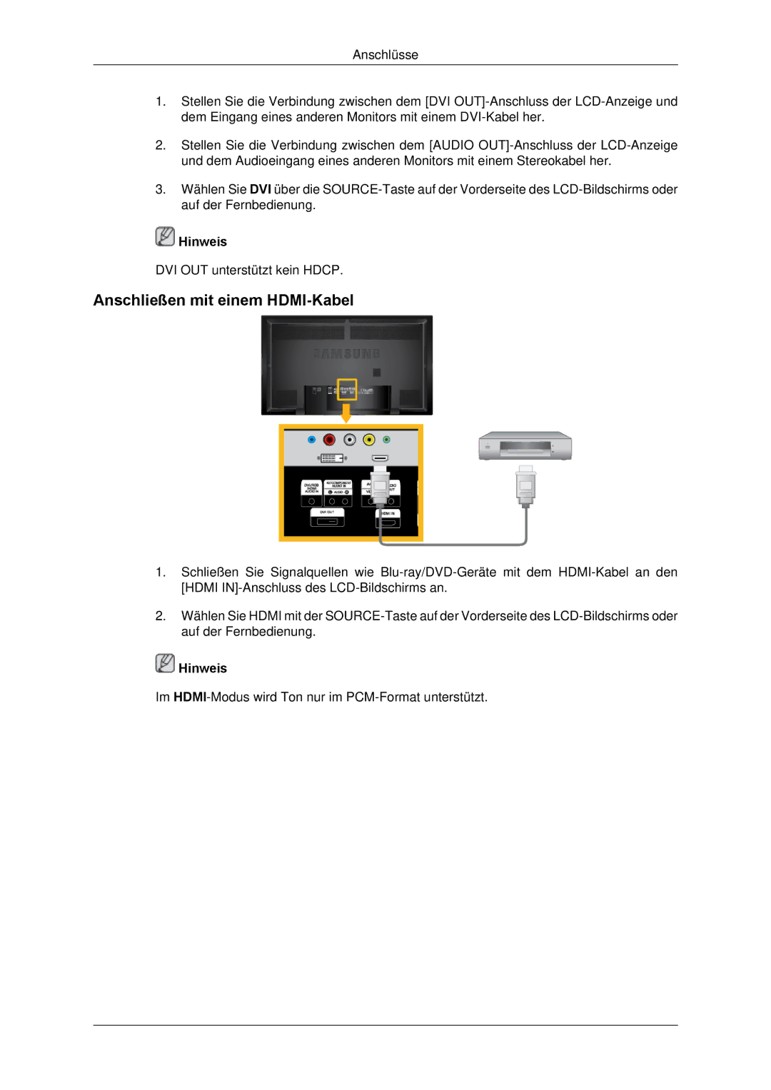 Samsung LH65TCPMBC/EN manual Anschließen mit einem HDMI-Kabel 