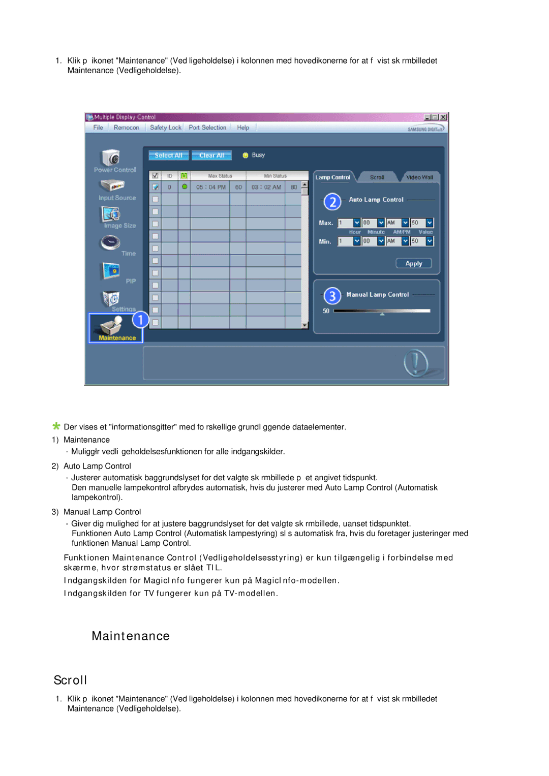 Samsung LH65TCPMBC/EN manual Maintenance Scroll 