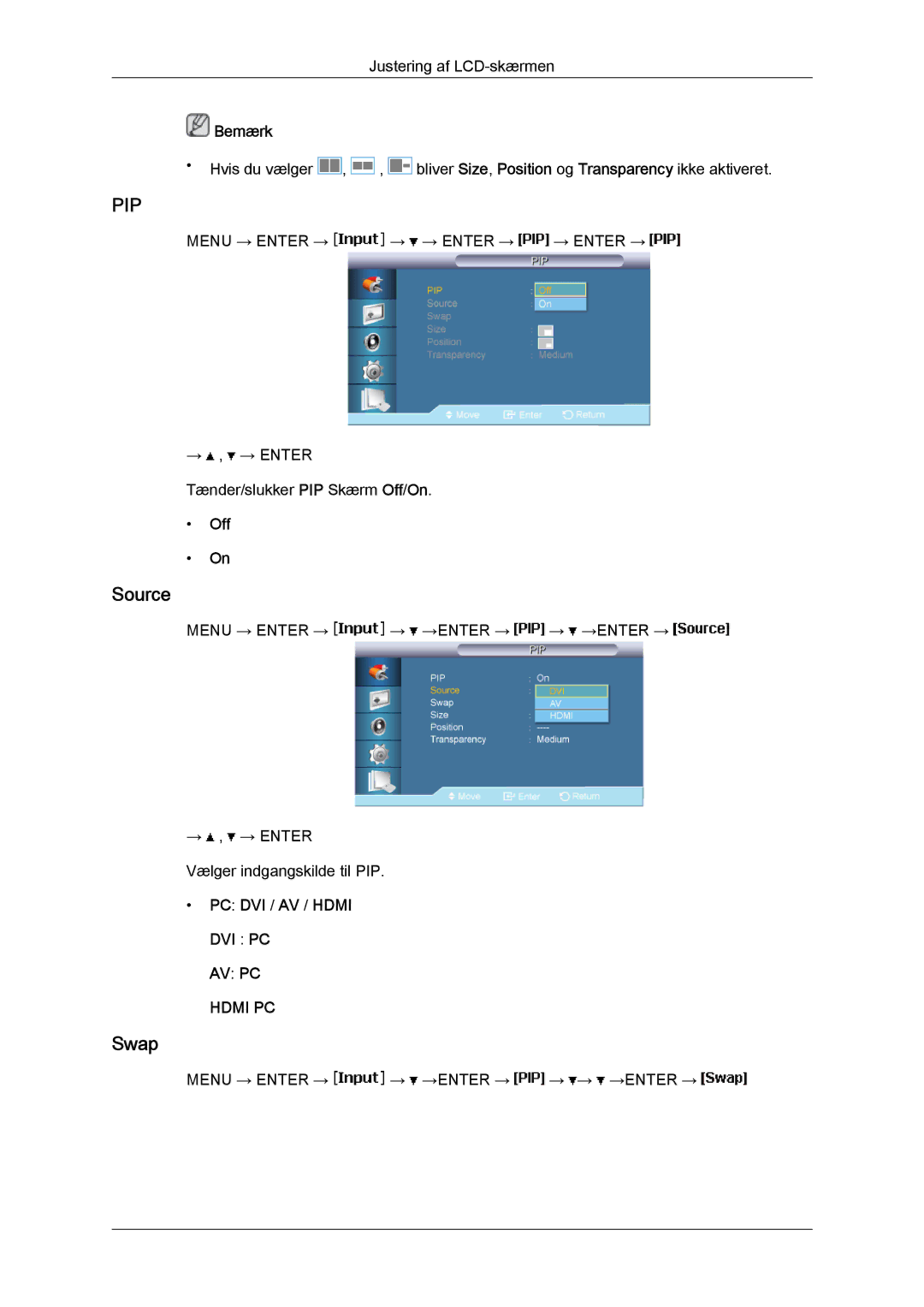 Samsung LH65TCPMBC/EN manual Source, Swap, Off 