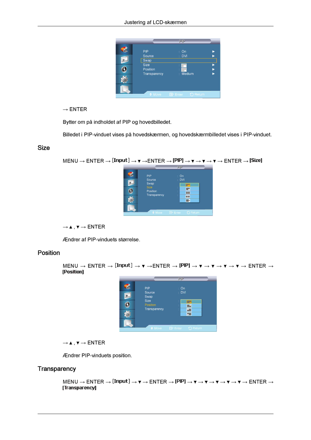 Samsung LH65TCPMBC/EN manual Size, Position, Transparency 