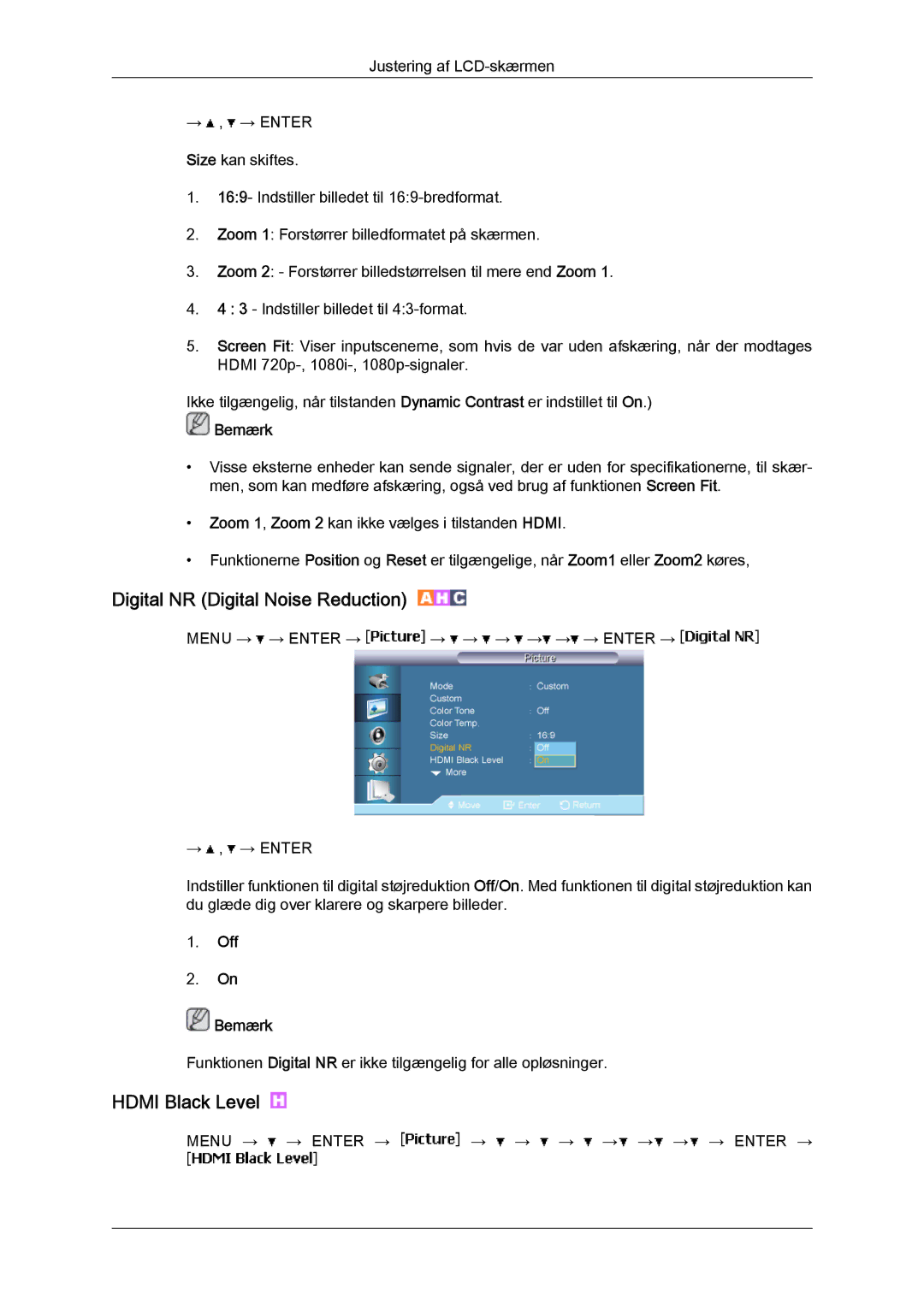 Samsung LH65TCPMBC/EN manual Digital NR Digital Noise Reduction, Off Bemærk 