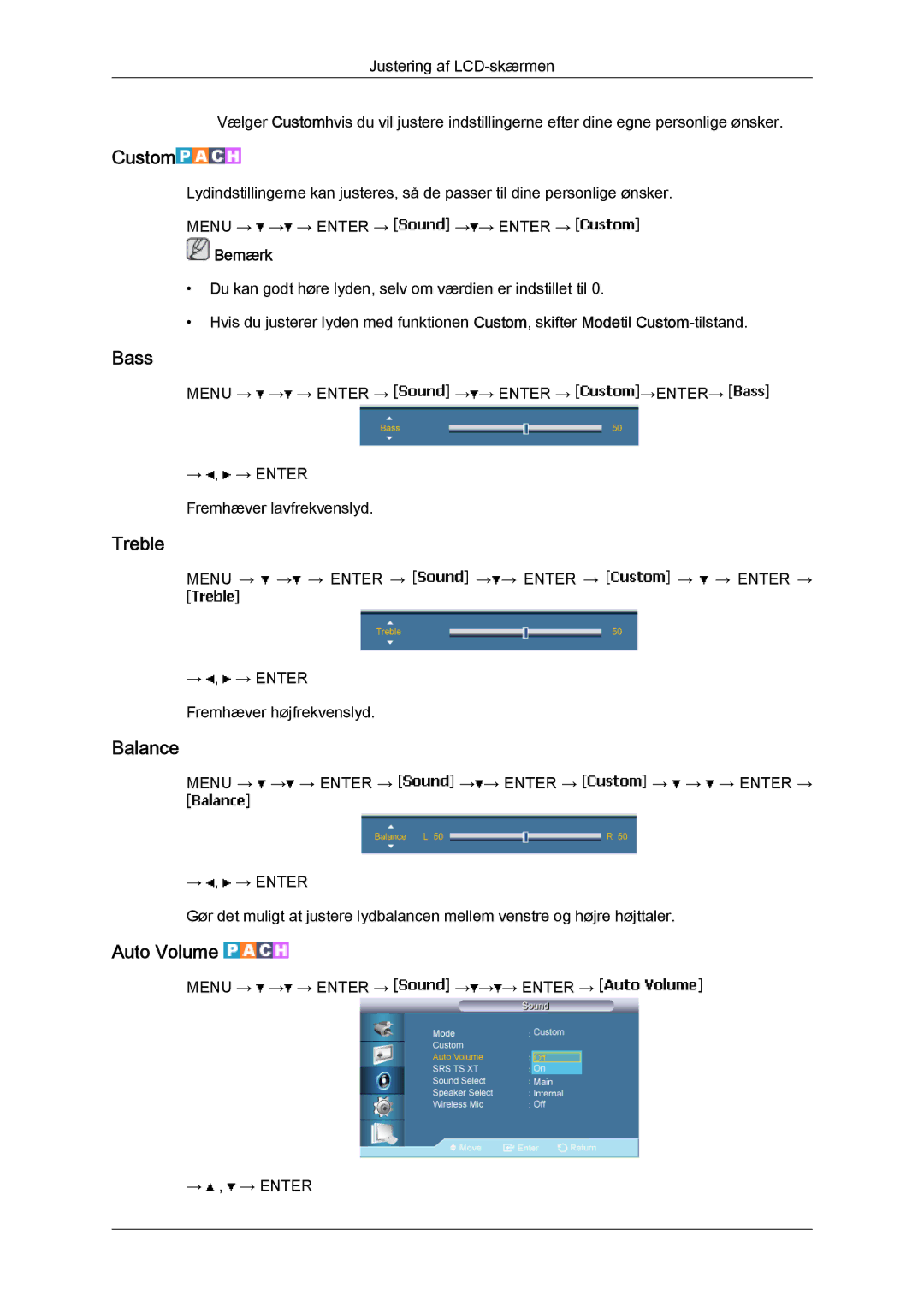 Samsung LH65TCPMBC/EN manual Bass, Treble, Balance, Auto Volume 