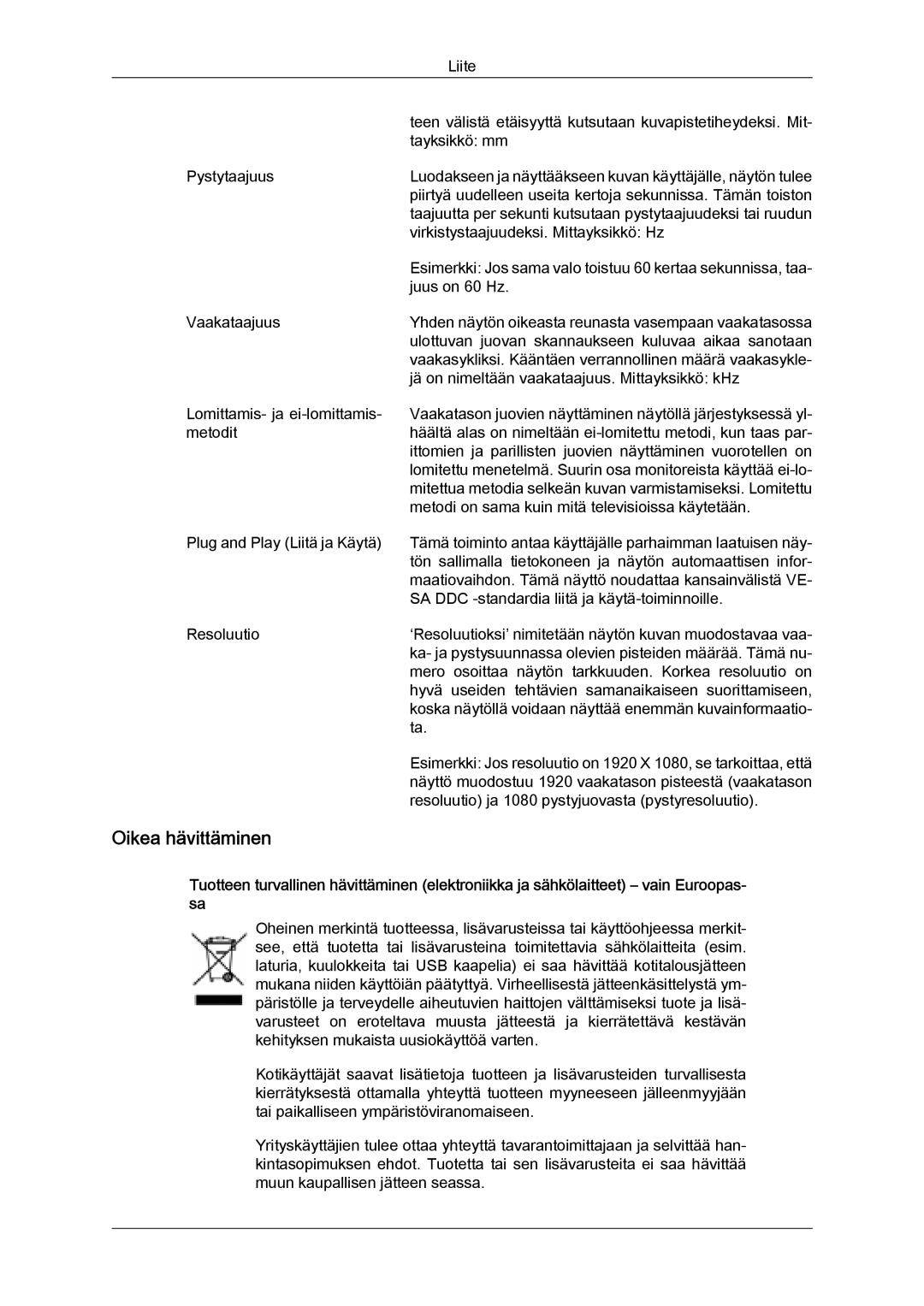 Samsung LH65TCPMBC/EN manual Oikea hävittäminen 