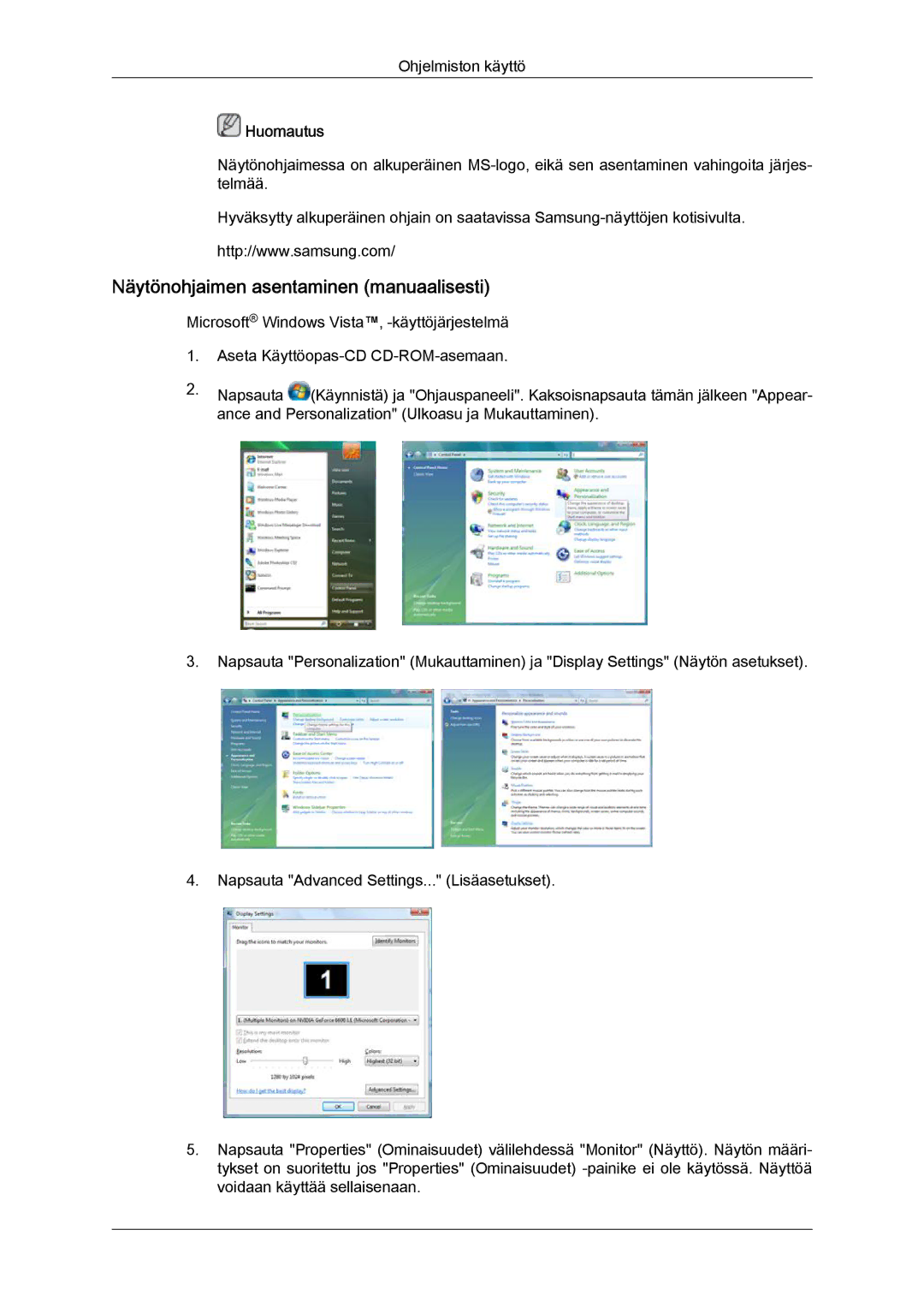 Samsung LH65TCPMBC/EN manual Näytönohjaimen asentaminen manuaalisesti 