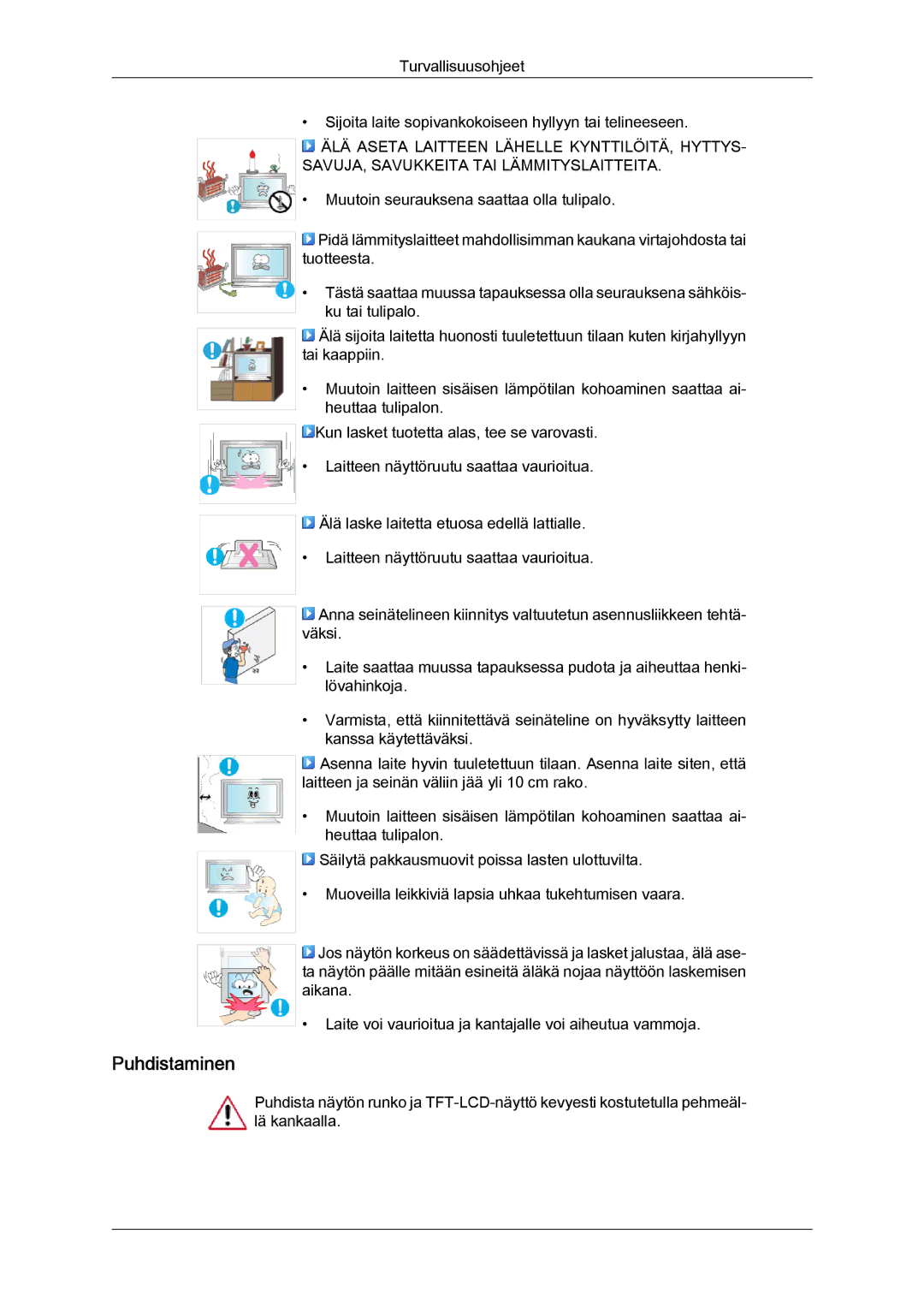 Samsung LH65TCPMBC/EN manual Puhdistaminen 