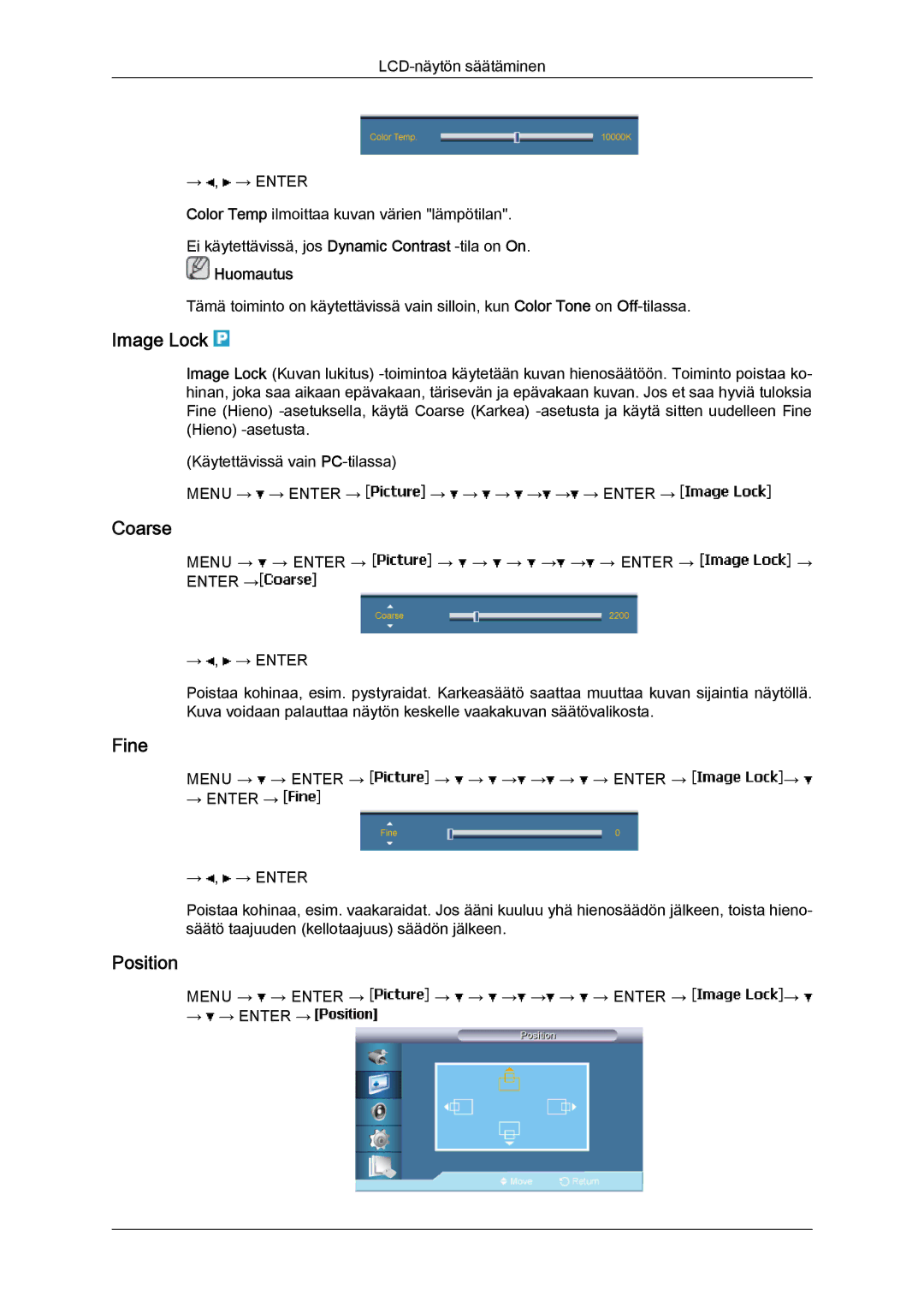 Samsung LH65TCPMBC/EN manual Image Lock, Coarse, Fine 