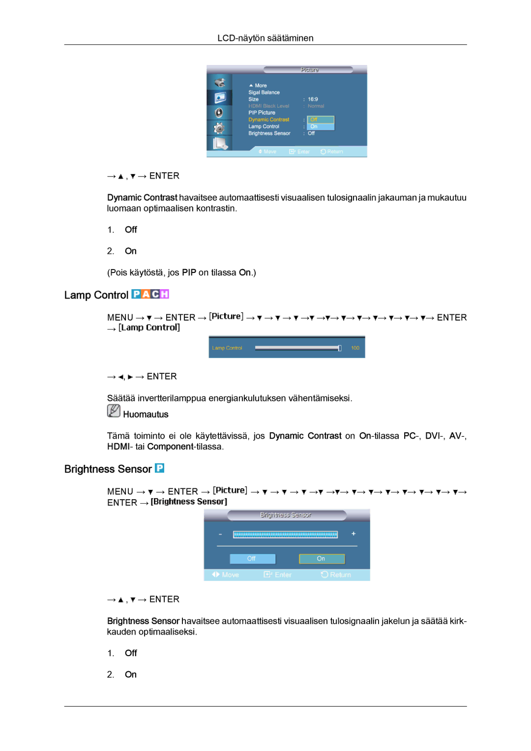 Samsung LH65TCPMBC/EN manual Lamp Control, Brightness Sensor 