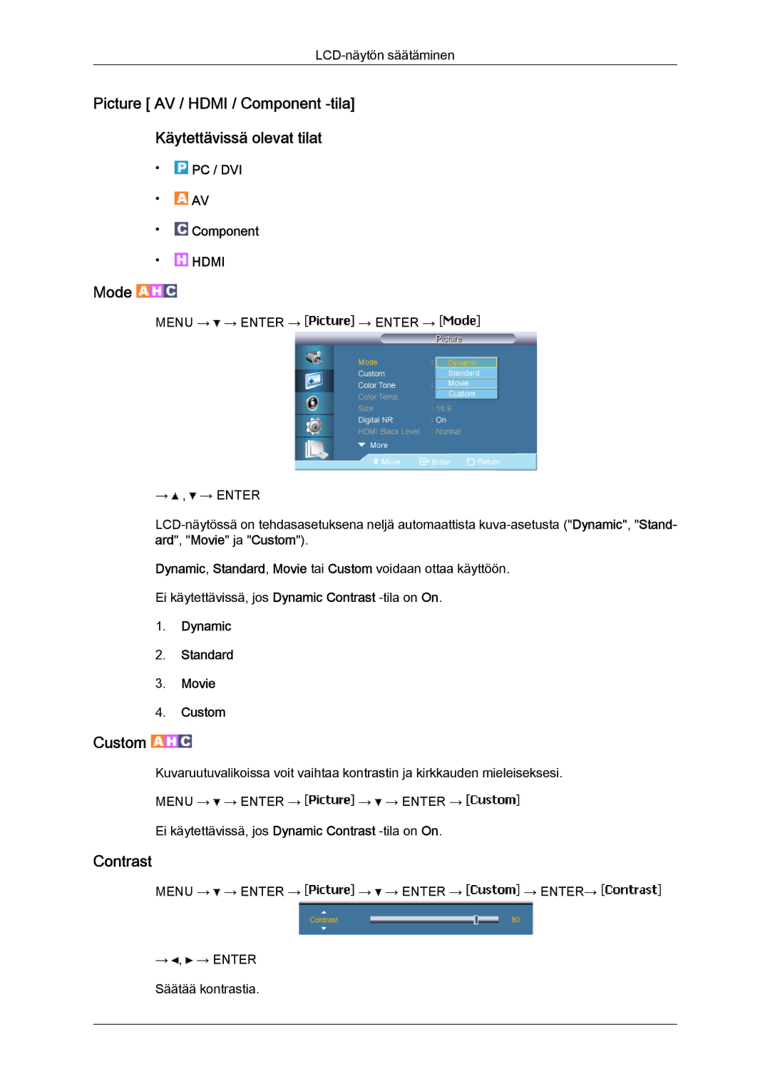 Samsung LH65TCPMBC/EN manual Mode, Dynamic Standard Movie Custom 