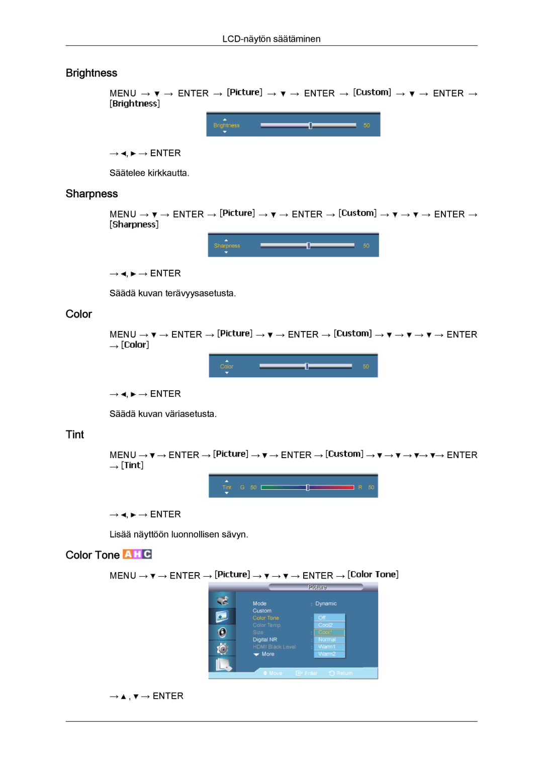 Samsung LH65TCPMBC/EN manual Color, Tint 