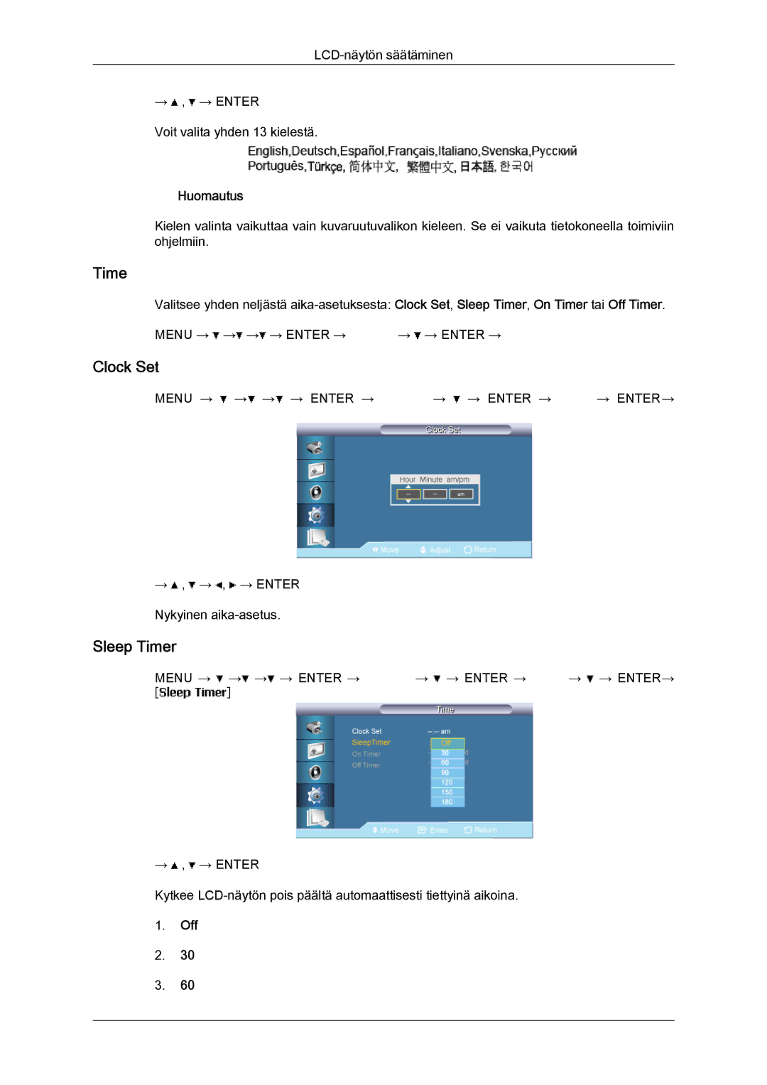 Samsung LH65TCPMBC/EN manual Clock Set, Sleep Timer 