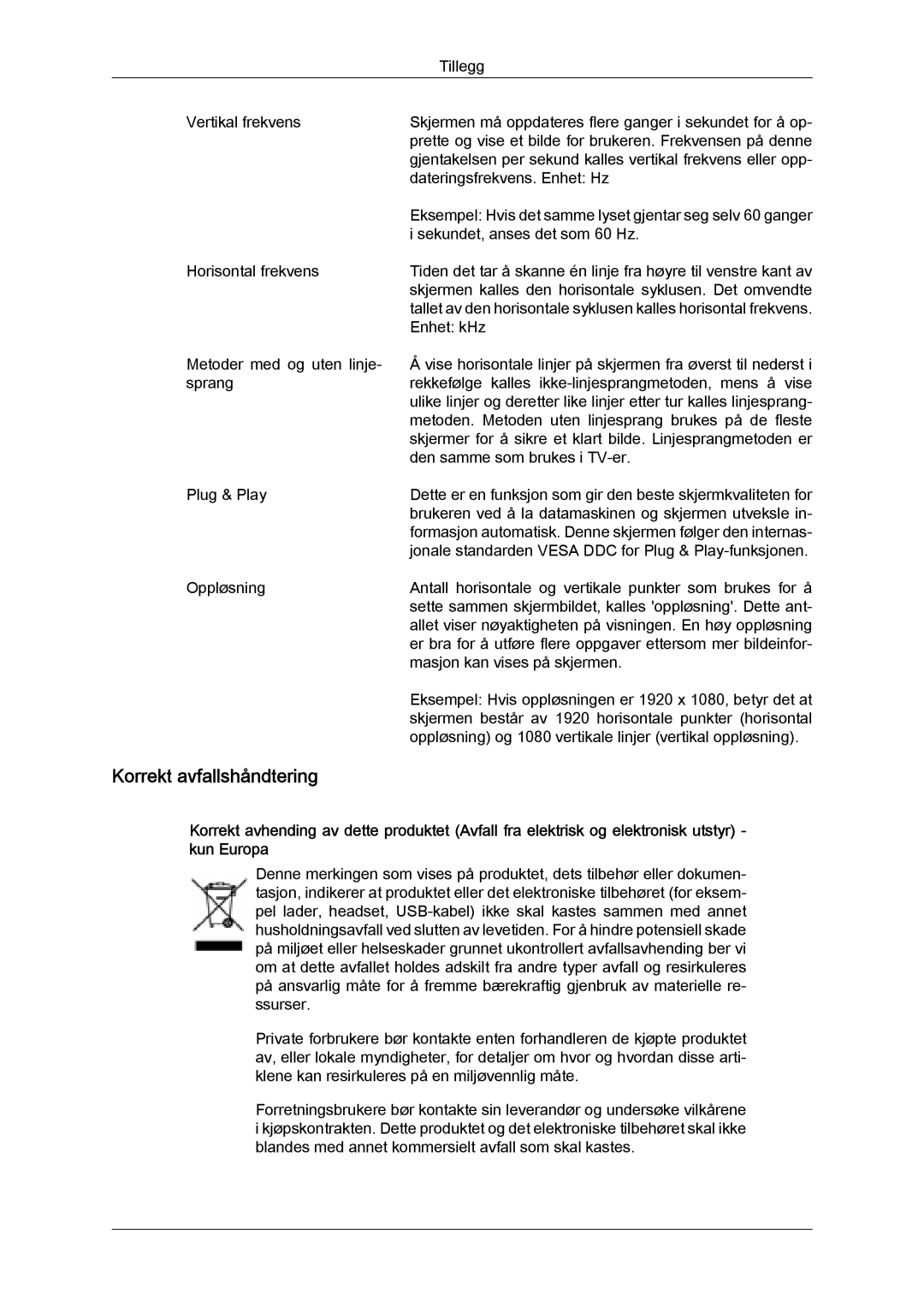 Samsung LH65TCPMBC/EN manual Korrekt avfallshåndtering 